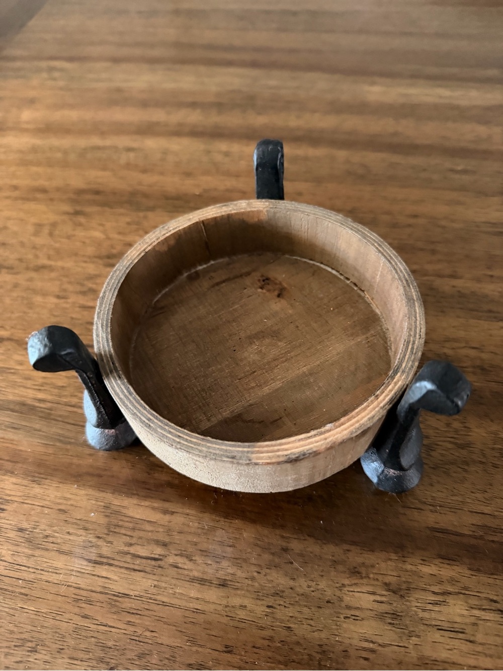 Rustic Wood Bowl Candle Holder on Metal Stand